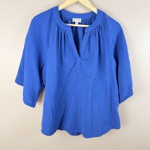 Wonderly Women's Boho Blouse Size Large Blue 3/4 Sleeve V Neck